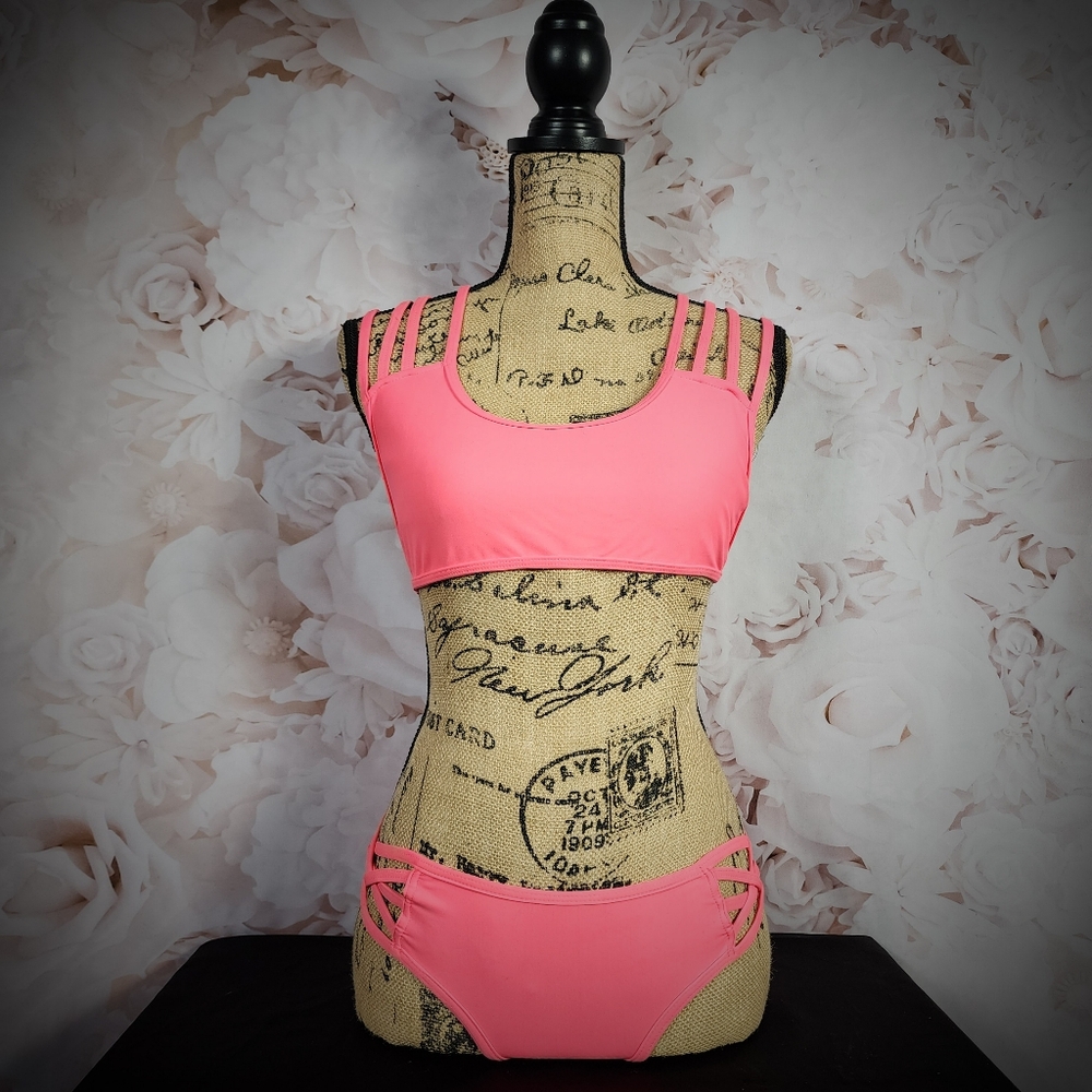 Frederick's of Hollywood Pink Strappy Criss-cross Bikini